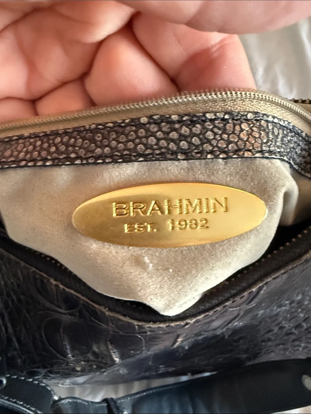Brahmin Black Croc-Embossed Hobo Shoulder Bag